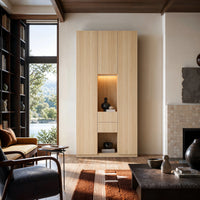 3-Door Display Storage Cabinet with Drawers-Natural