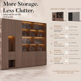 Modular Display Cabinet Set with Drawers-Brown