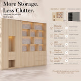 Modular Display Cabinet Set with Drawers-Natural