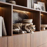Modular Display Cabinet Set with Drawers-Brown