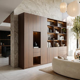 Modular Display Cabinet Set with Drawers-Brown