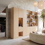 Modular Display Cabinet Set with Drawers-Natural