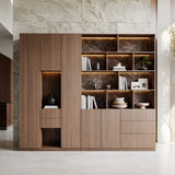 Modular Display Cabinet Set with Drawers-Brown