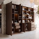 Modular Display Cabinet Set with Drawers-Brown