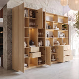 Modular Display Cabinet Set with Drawers-Natural