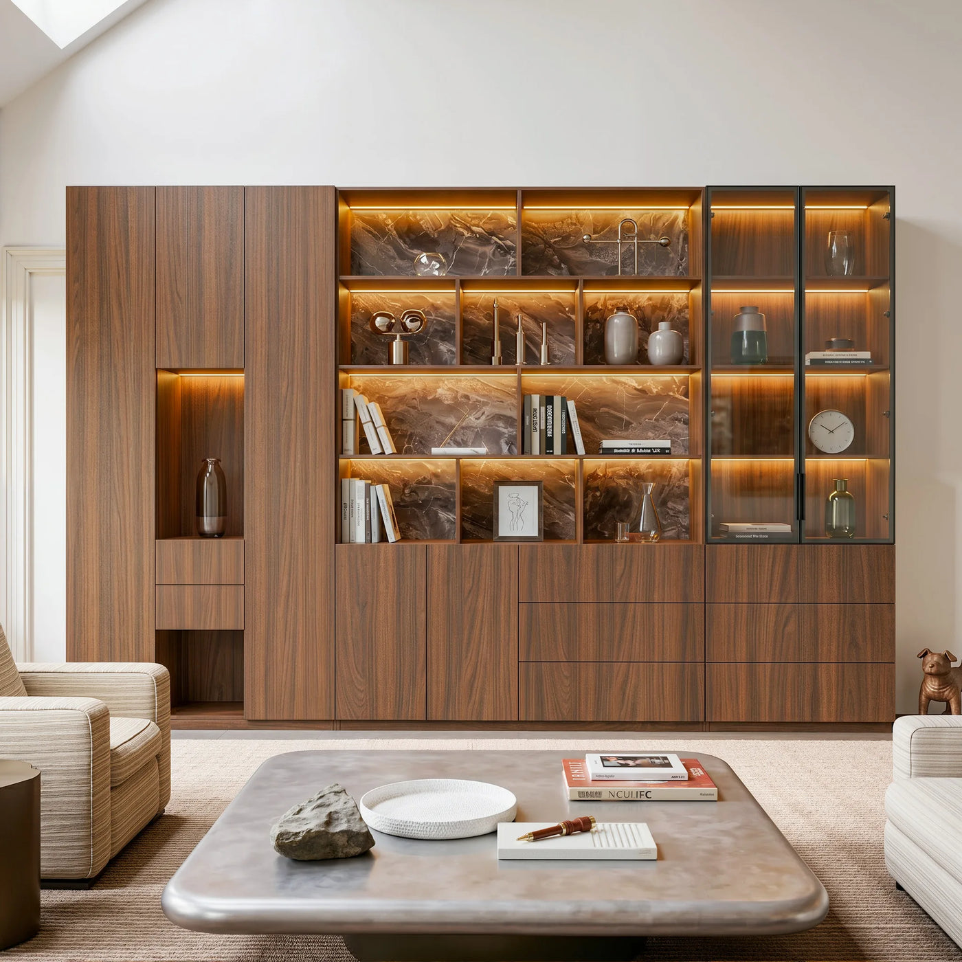 3-Piece Display Cabinet Storage Set-Brown