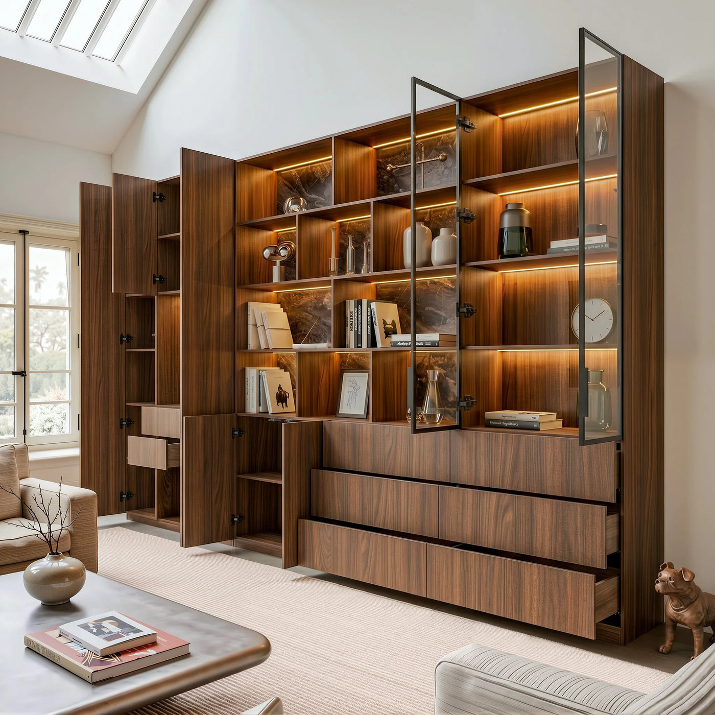 3-Piece Display Cabinet Storage Set-Brown
