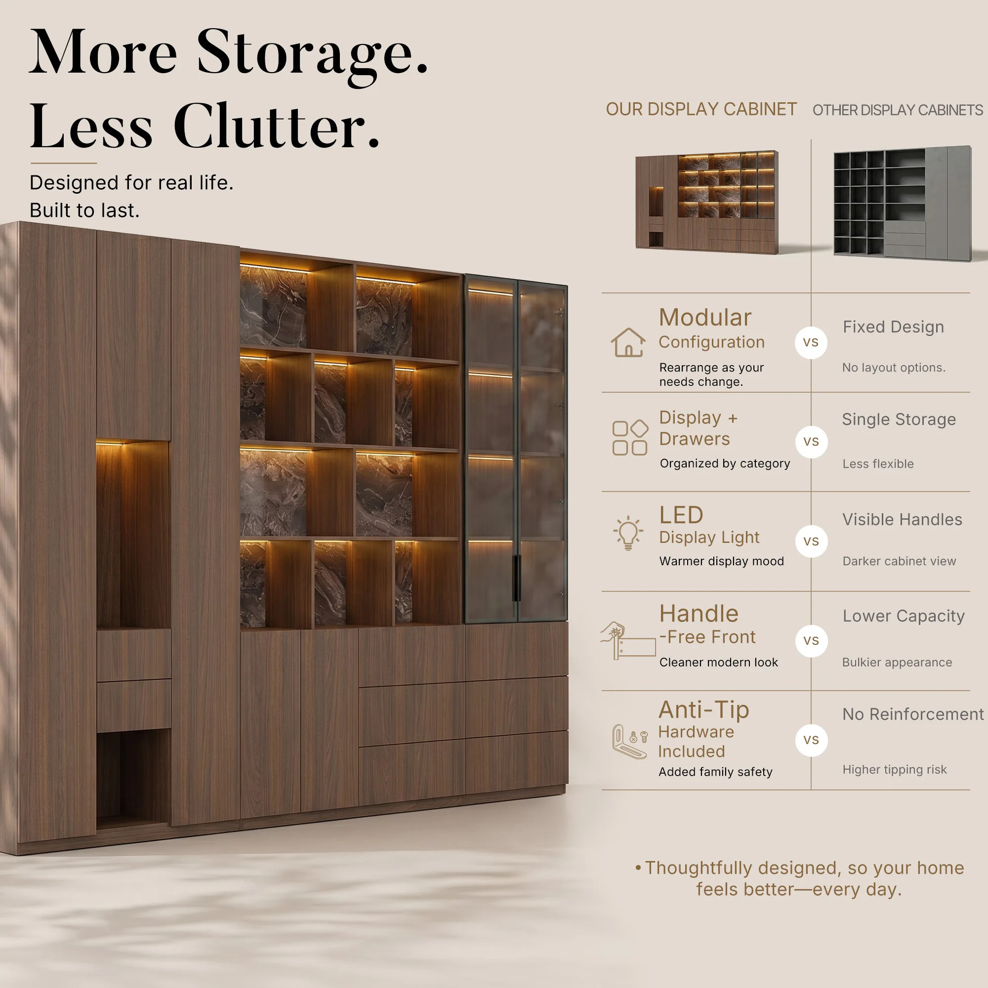3-Piece Display Cabinet Storage Set-Brown