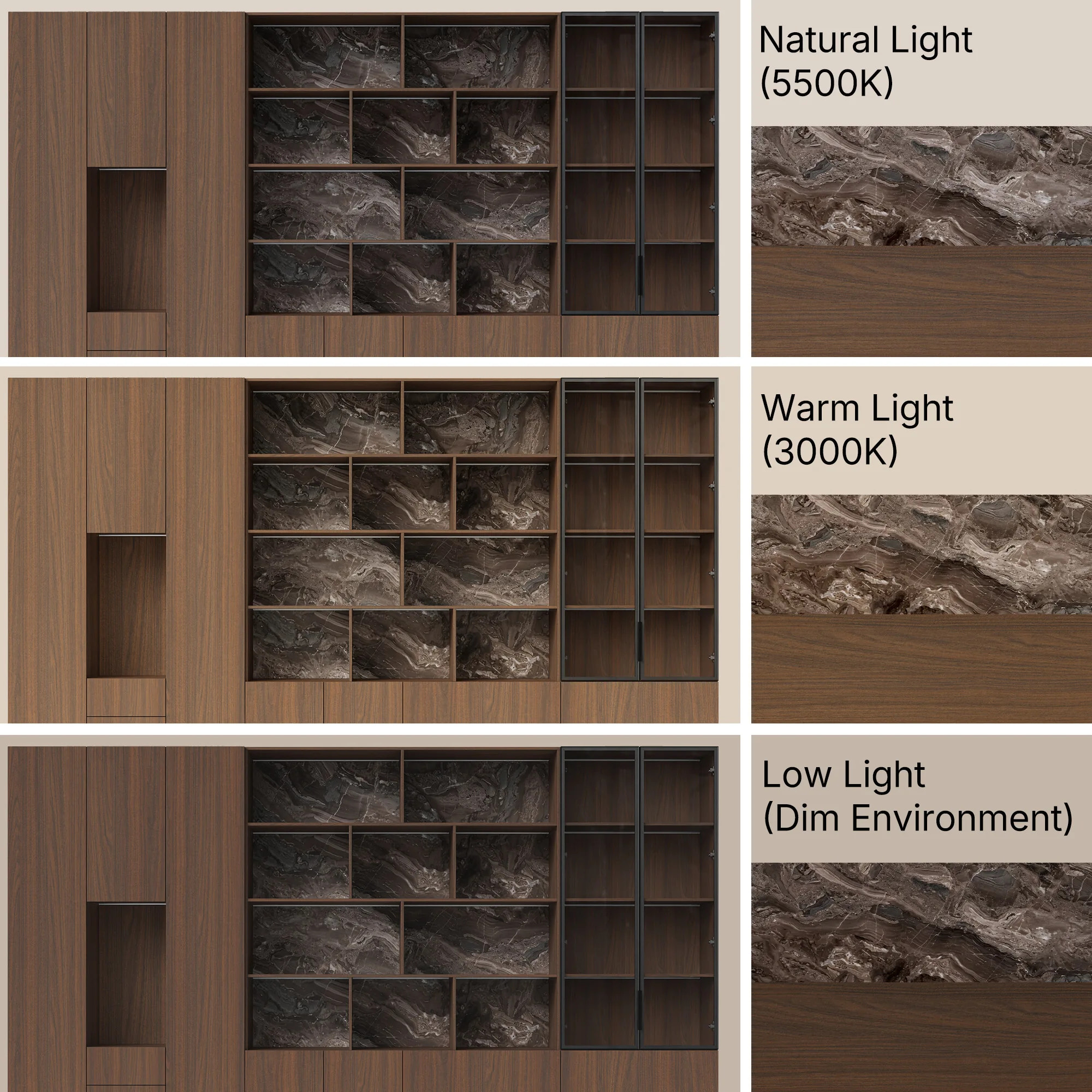 3-Piece Display Cabinet Storage Set-Brown