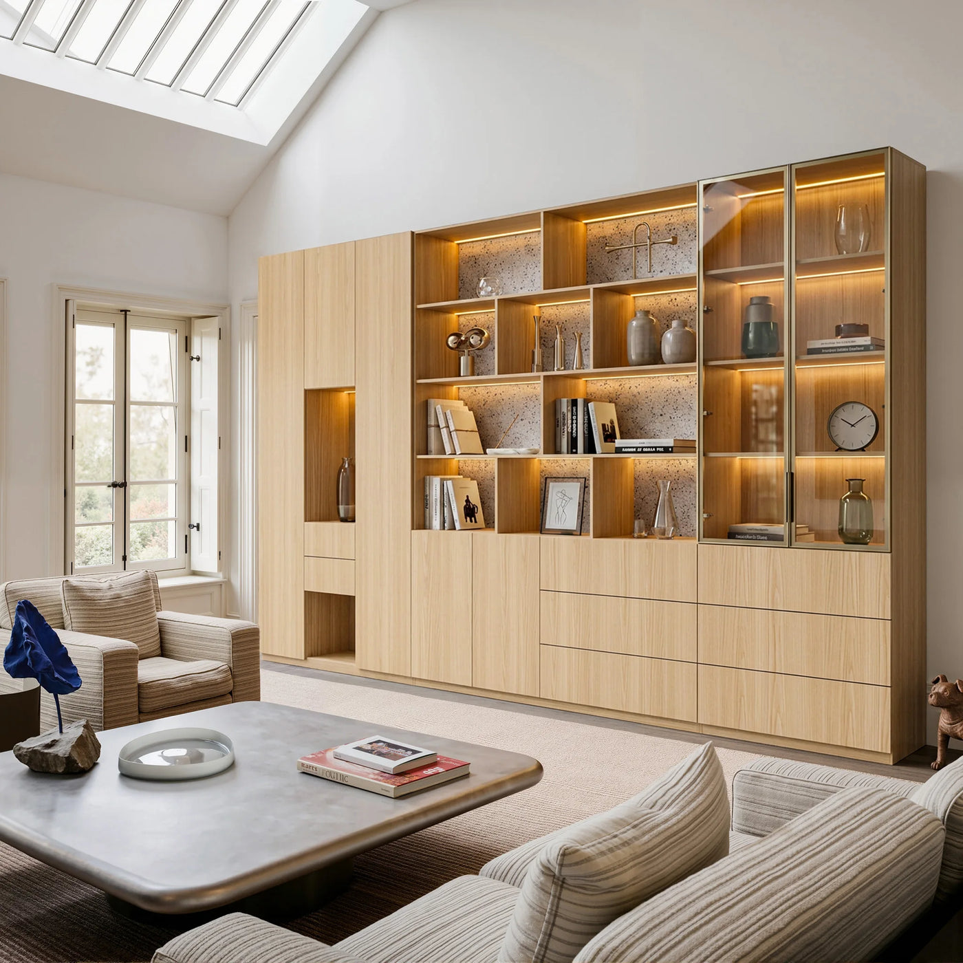 3-Piece Display Cabinet Storage Set-Natural