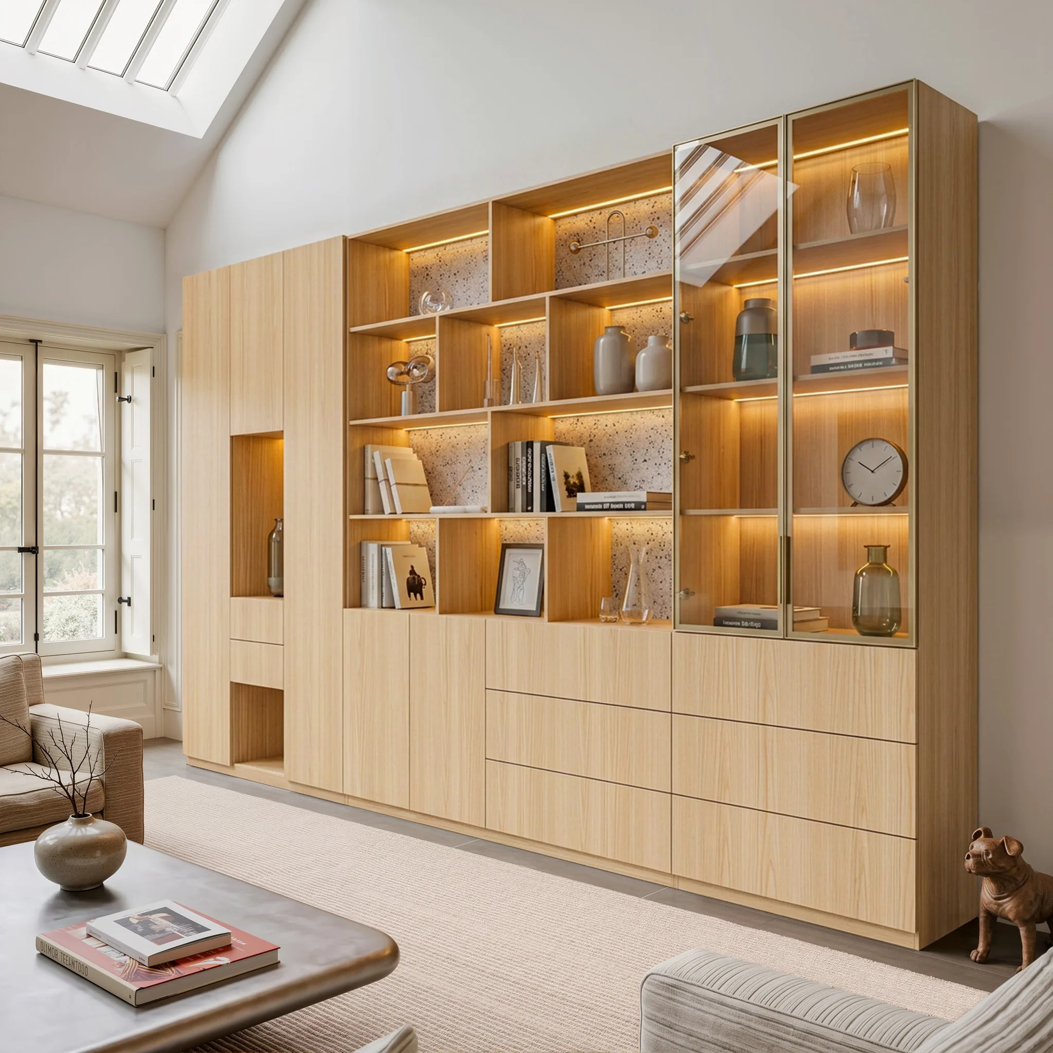 3-Piece Display Cabinet Storage Set-Natural