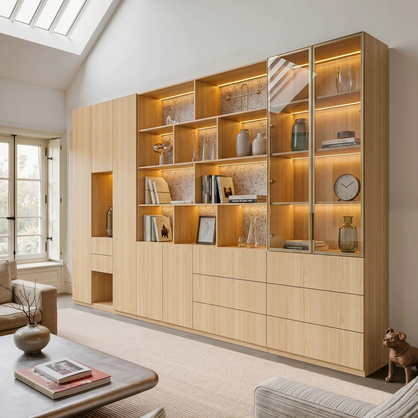 3-Piece Display Cabinet Storage Set-Natural