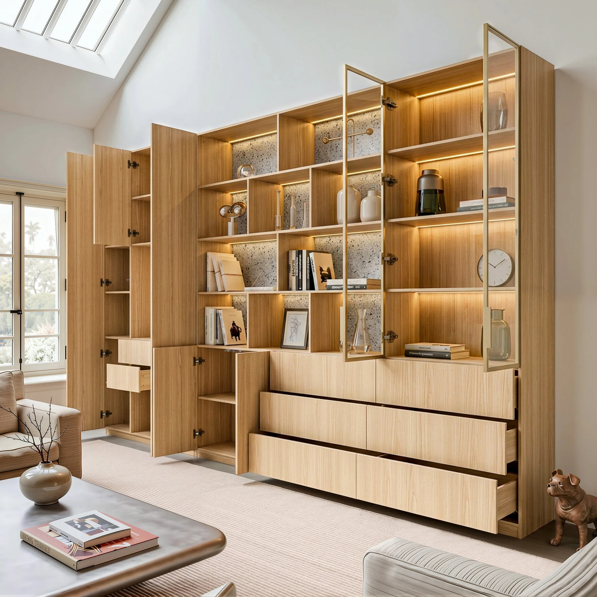 3-Piece Display Cabinet Storage Set-Natural