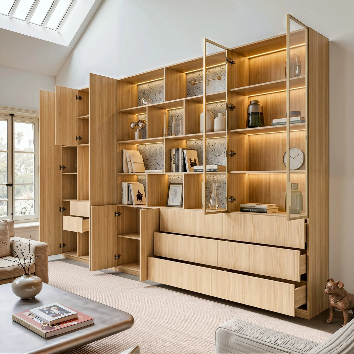 3-Piece Display Cabinet Storage Set-Natural