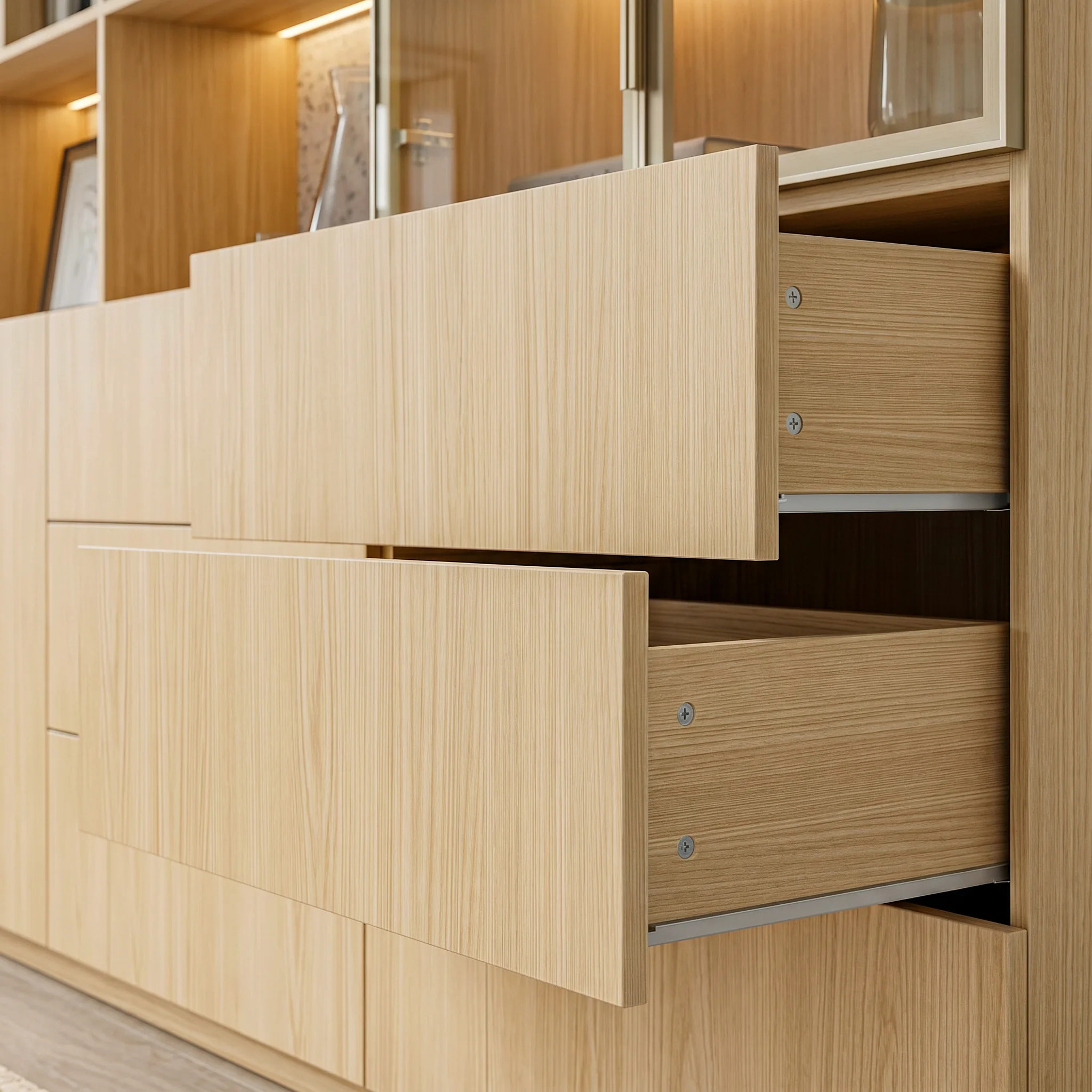 3-Piece Display Cabinet Storage Set-Natural