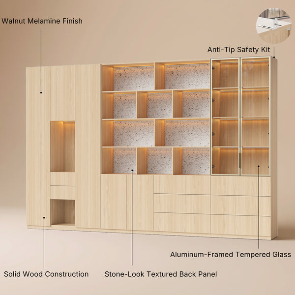 3-Piece Display Cabinet Storage Set-Natural