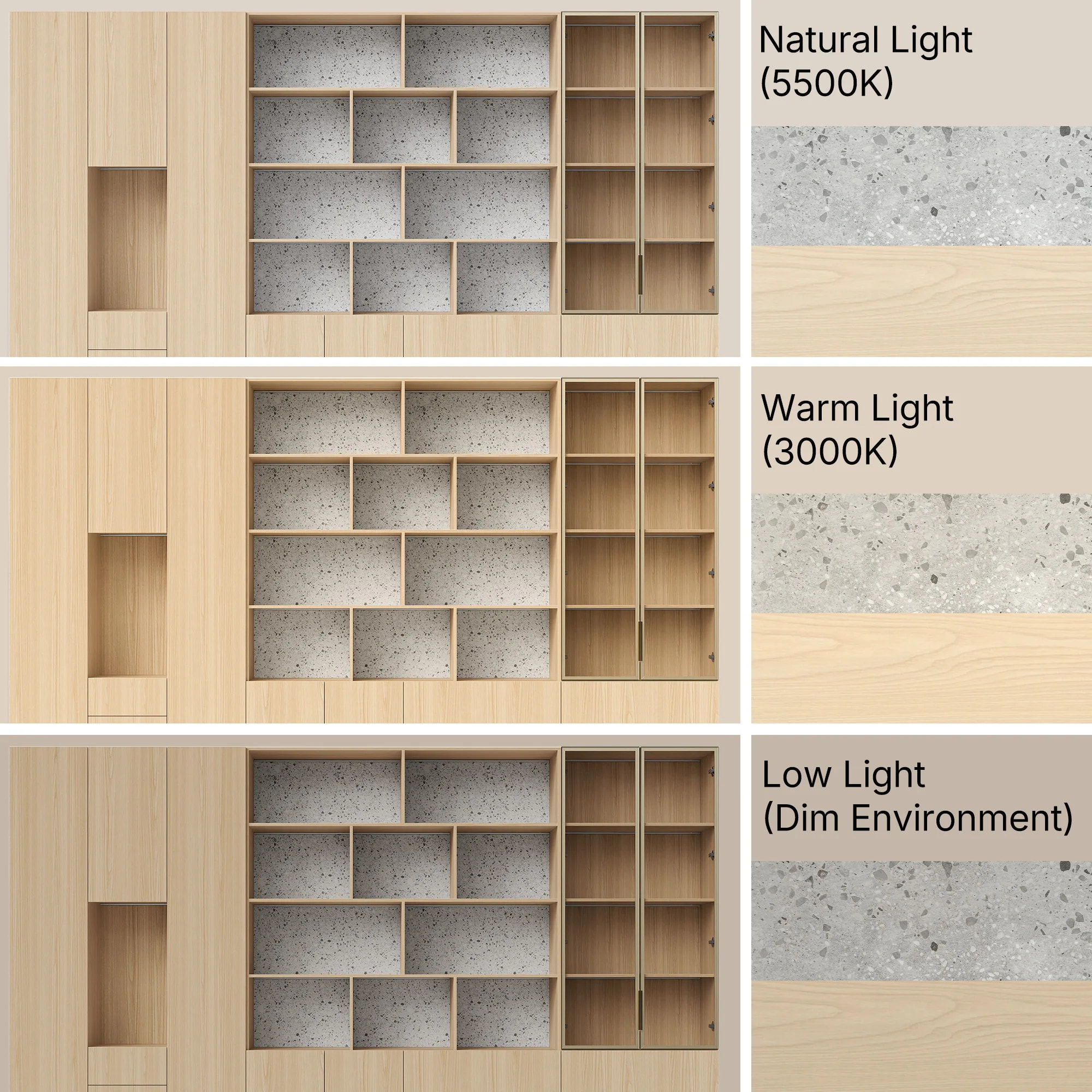 3-Piece Display Cabinet Storage Set-Natural