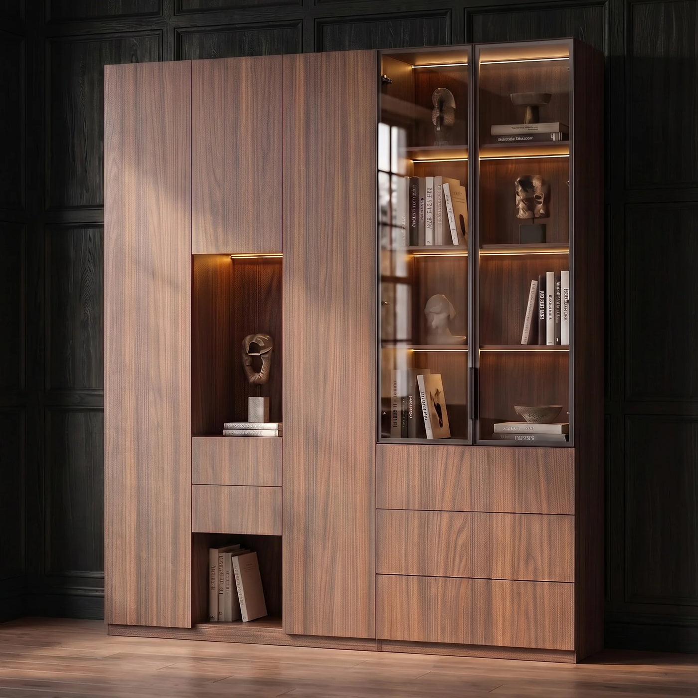 Modular Glass Display Cabinet Set-Brown