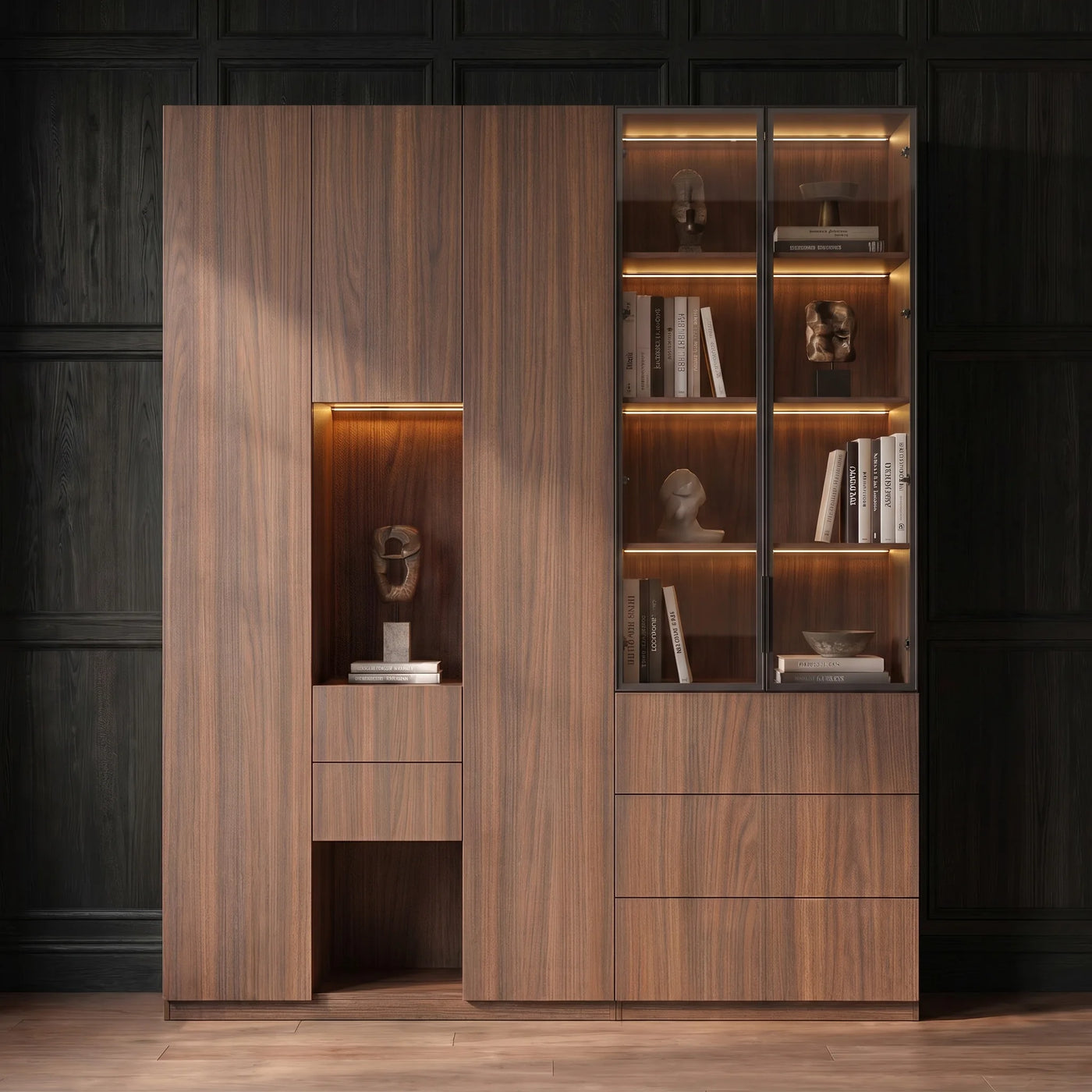 Modular Glass Display Cabinet Set-Brown