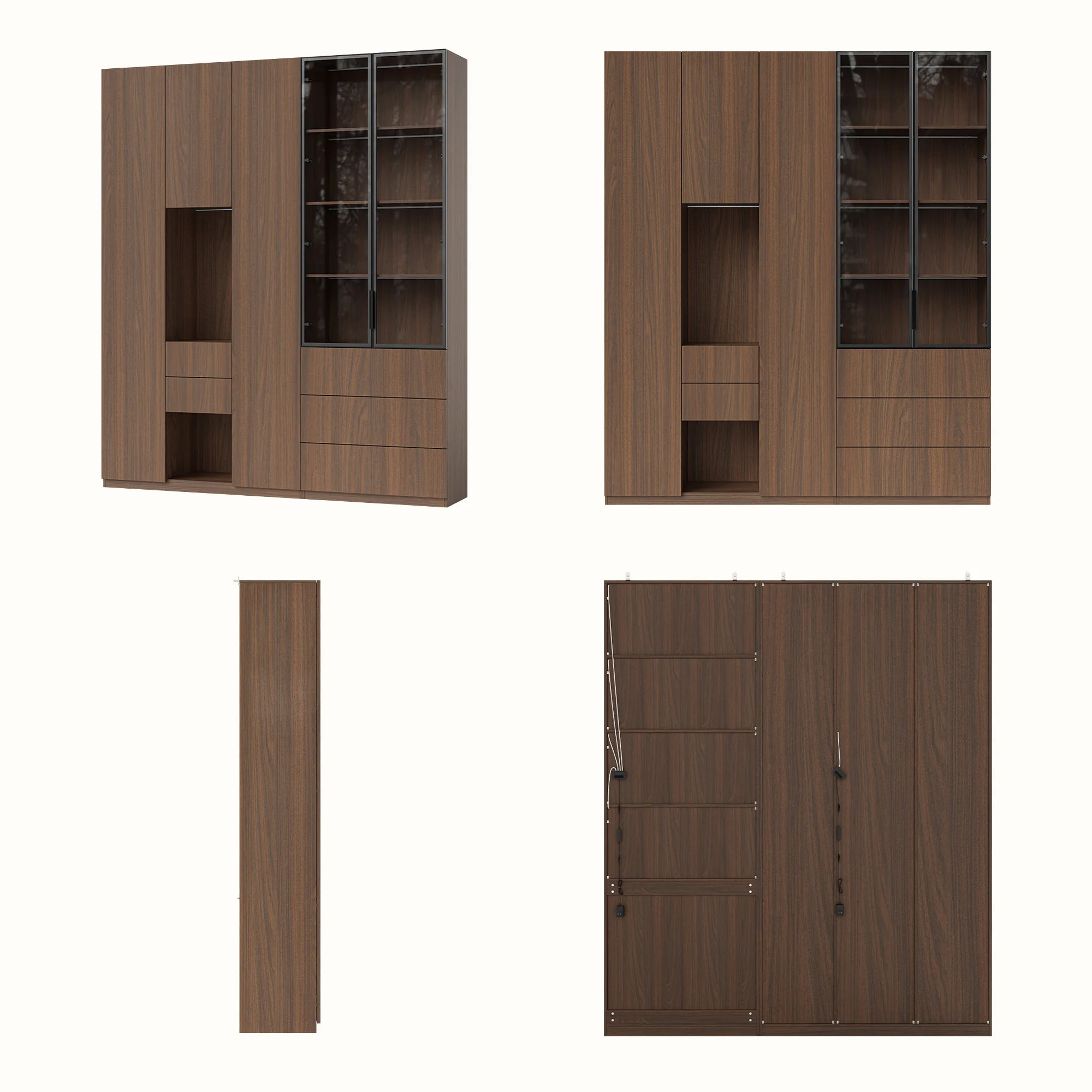 Modular Glass Display Cabinet Set-Brown