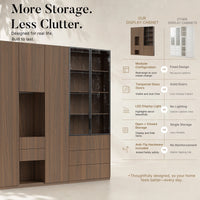 Modular Glass Display Cabinet Set-Brown