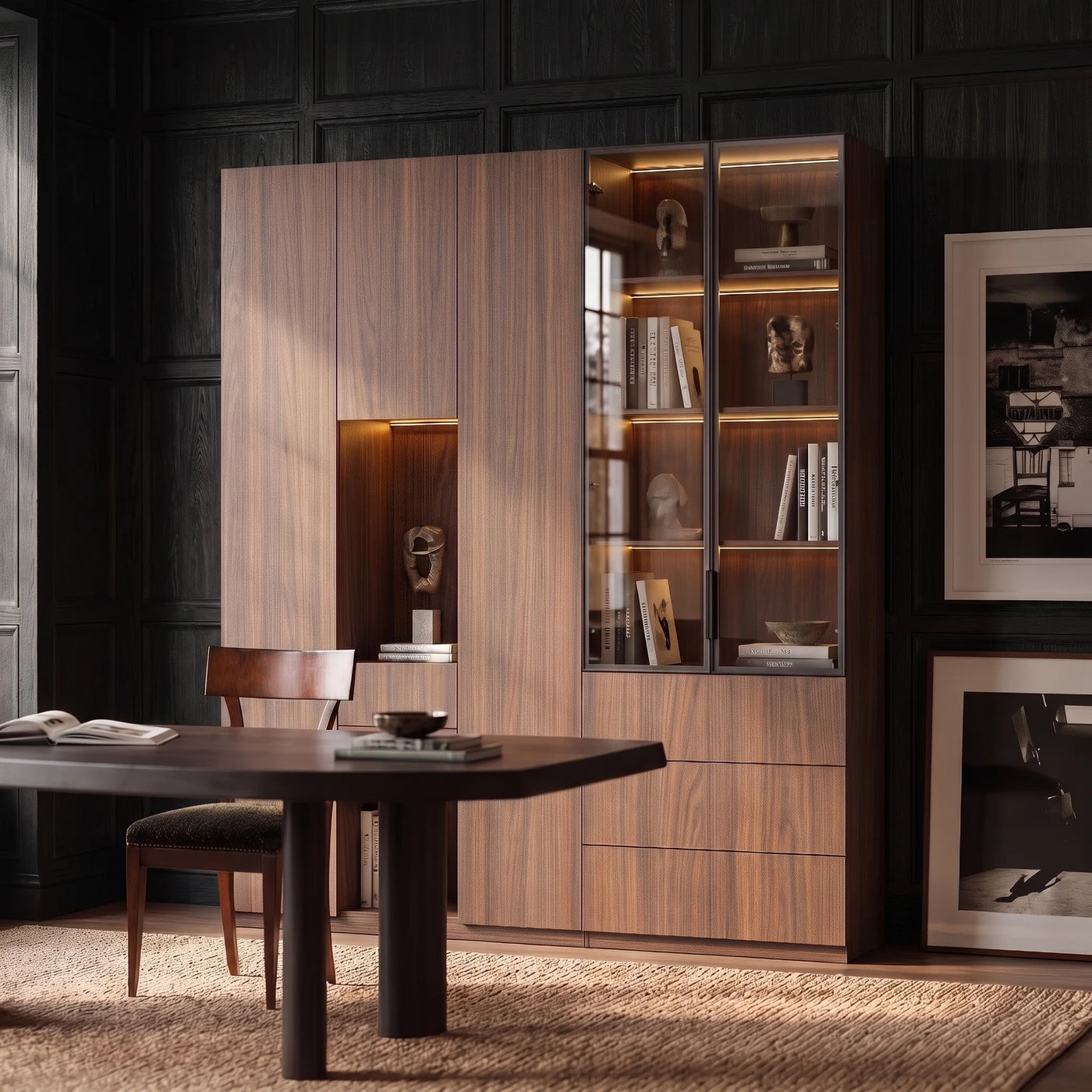 Modular Glass Display Cabinet Set-Brown