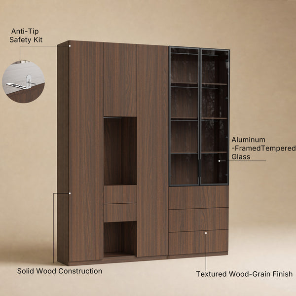 Modular Glass Display Cabinet Set-Brown