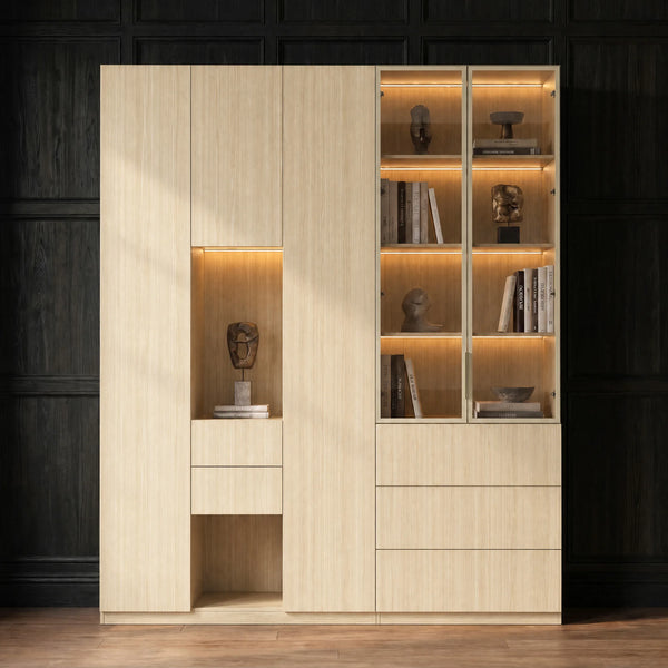 Modular Glass Display Cabinet Set-Natural