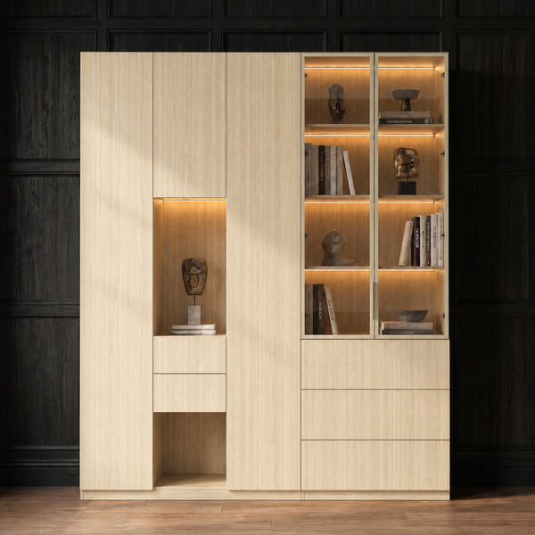 Modular Glass Display Cabinet Set-Natural