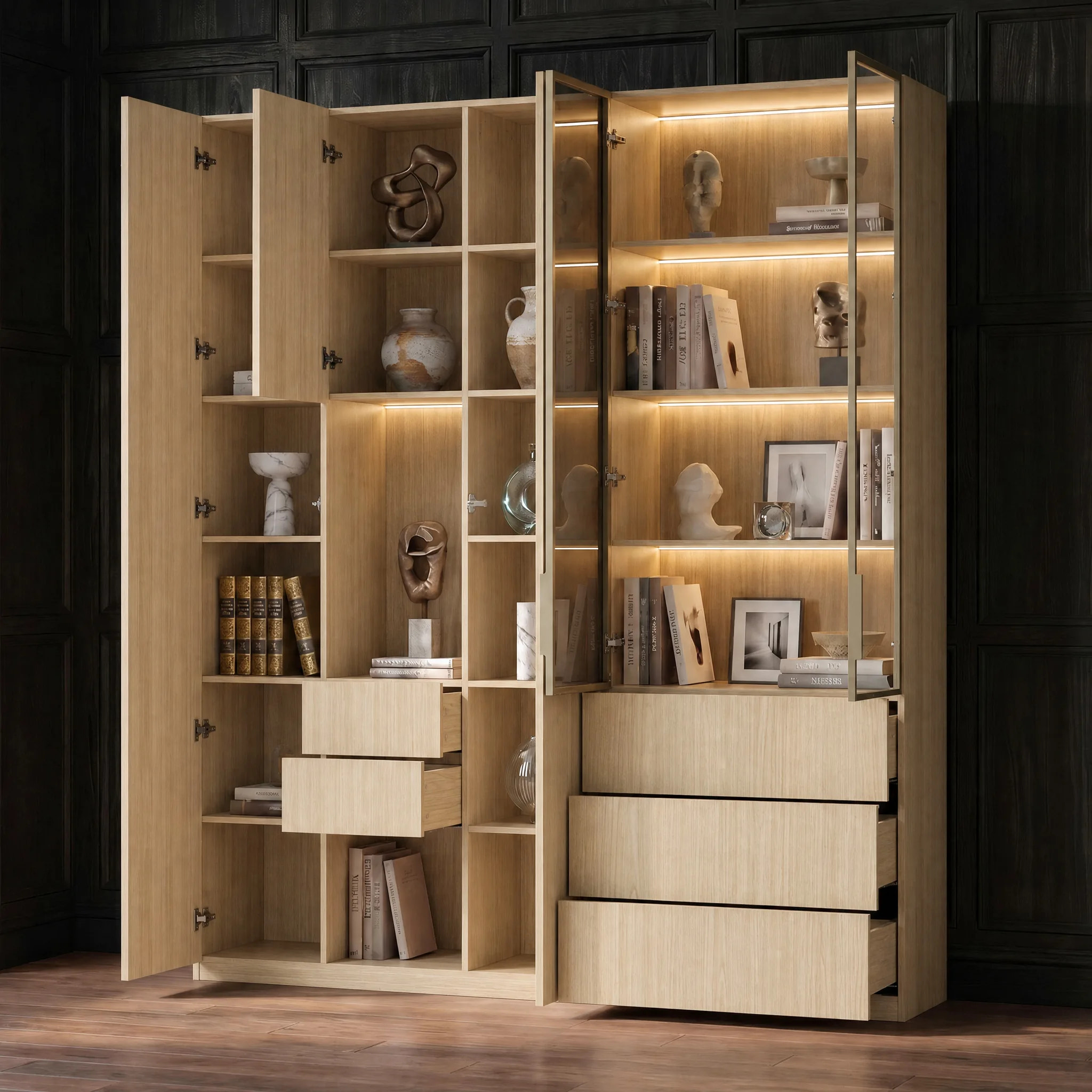 Modular Glass Display Cabinet Set-Natural