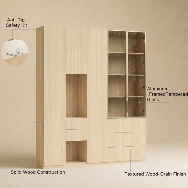 Modular Glass Display Cabinet Set-Natural