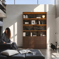 Storage Cabinet with Open Shelves and Drawers-Brown