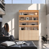 Storage Cabinet with Open Shelves and Drawers-Natural