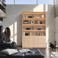 Storage Cabinet with Open Shelves and Drawers-Natural
