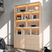 Storage Cabinet with Open Shelves and Drawers-Natural
