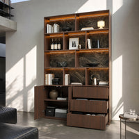 Storage Cabinet with Open Shelves and Drawers-Brown