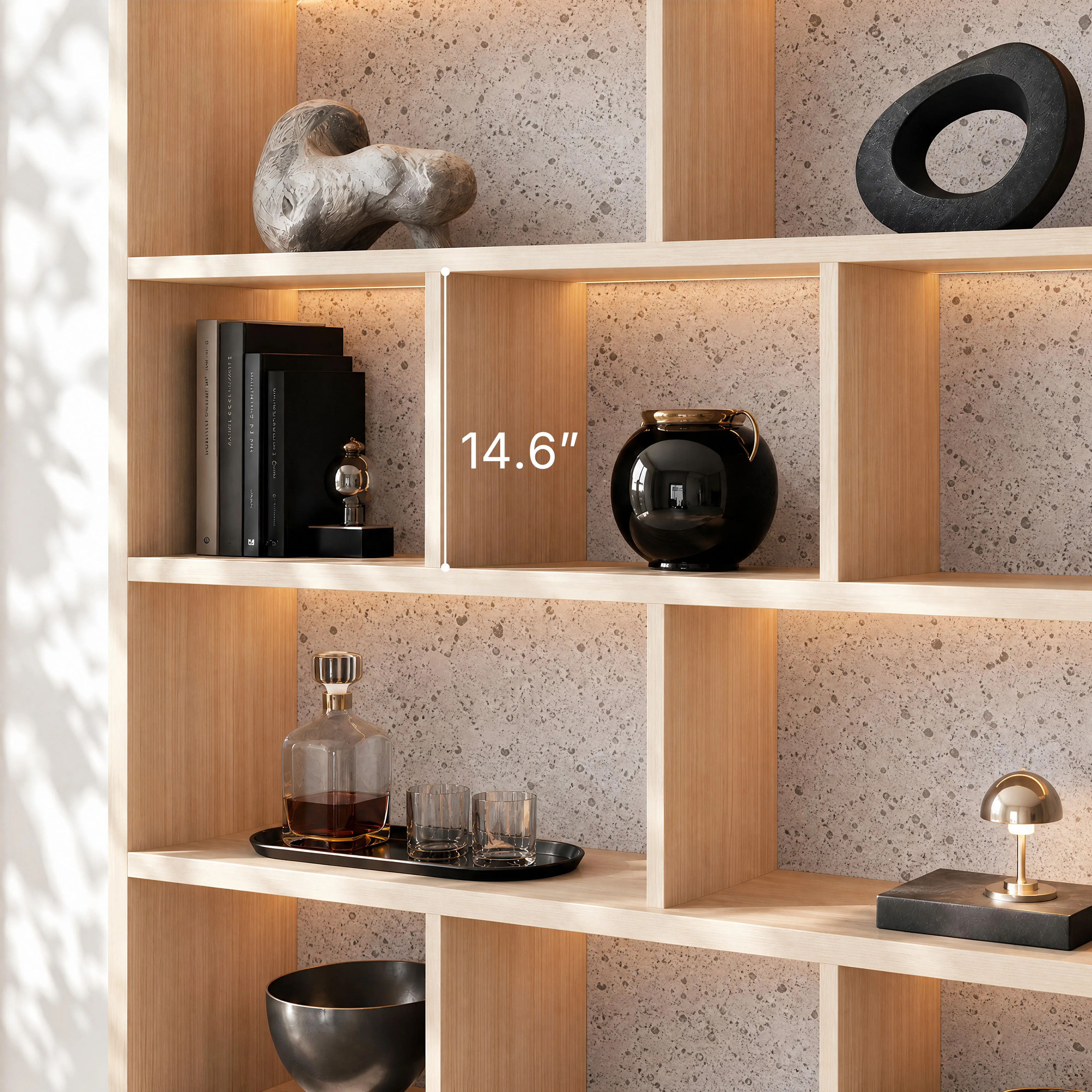 Storage Cabinet with Open Shelves and Drawers-Natural