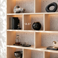 Storage Cabinet with Open Shelves and Drawers-Natural
