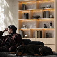 Storage Cabinet with Open Shelves and Drawers-Natural
