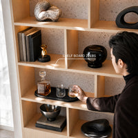 Storage Cabinet with Open Shelves and Drawers-Natural