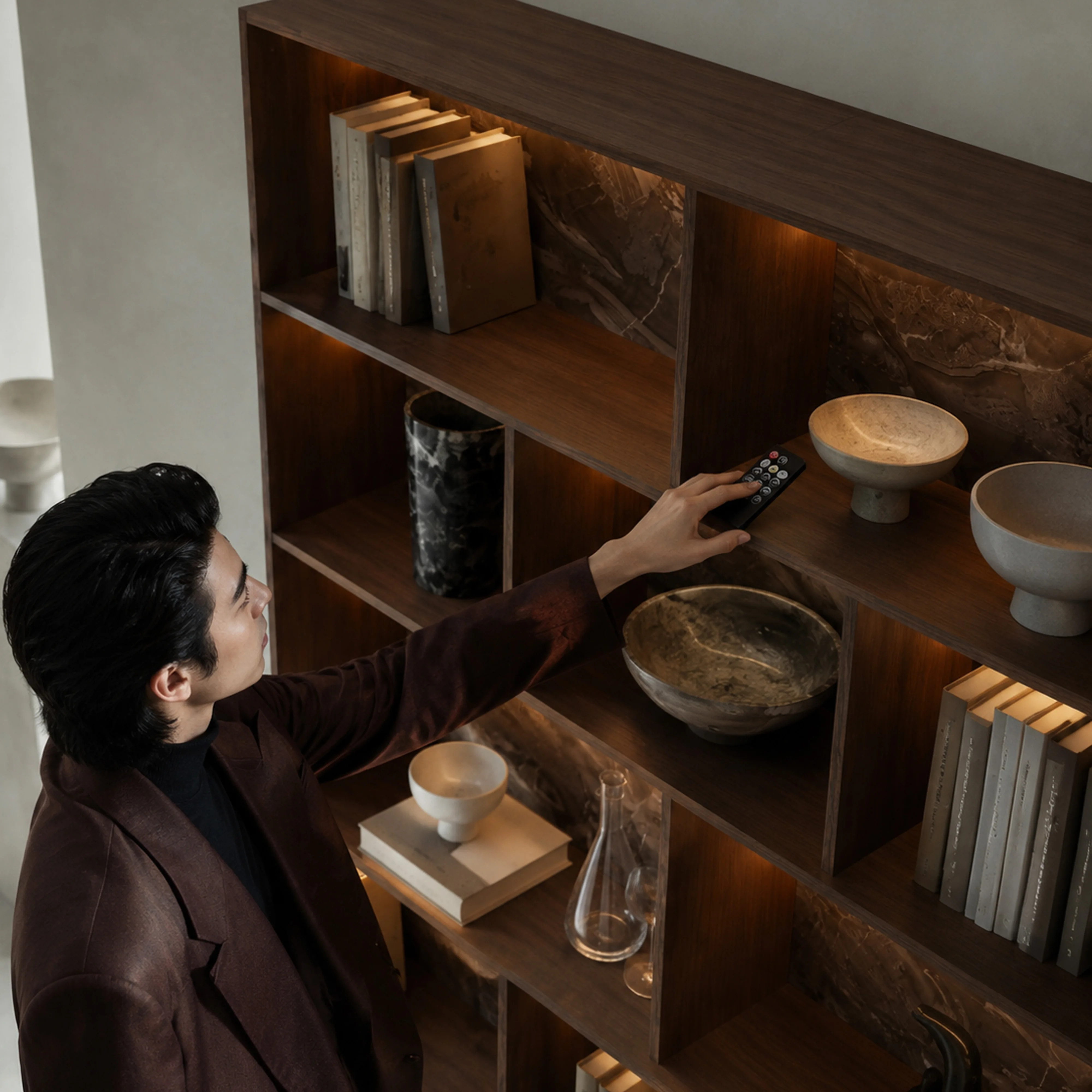 Storage Cabinet with Open Shelves and Drawers-Brown