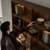 Storage Cabinet with Open Shelves and Drawers-Brown