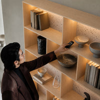 Storage Cabinet with Open Shelves and Drawers-Natural