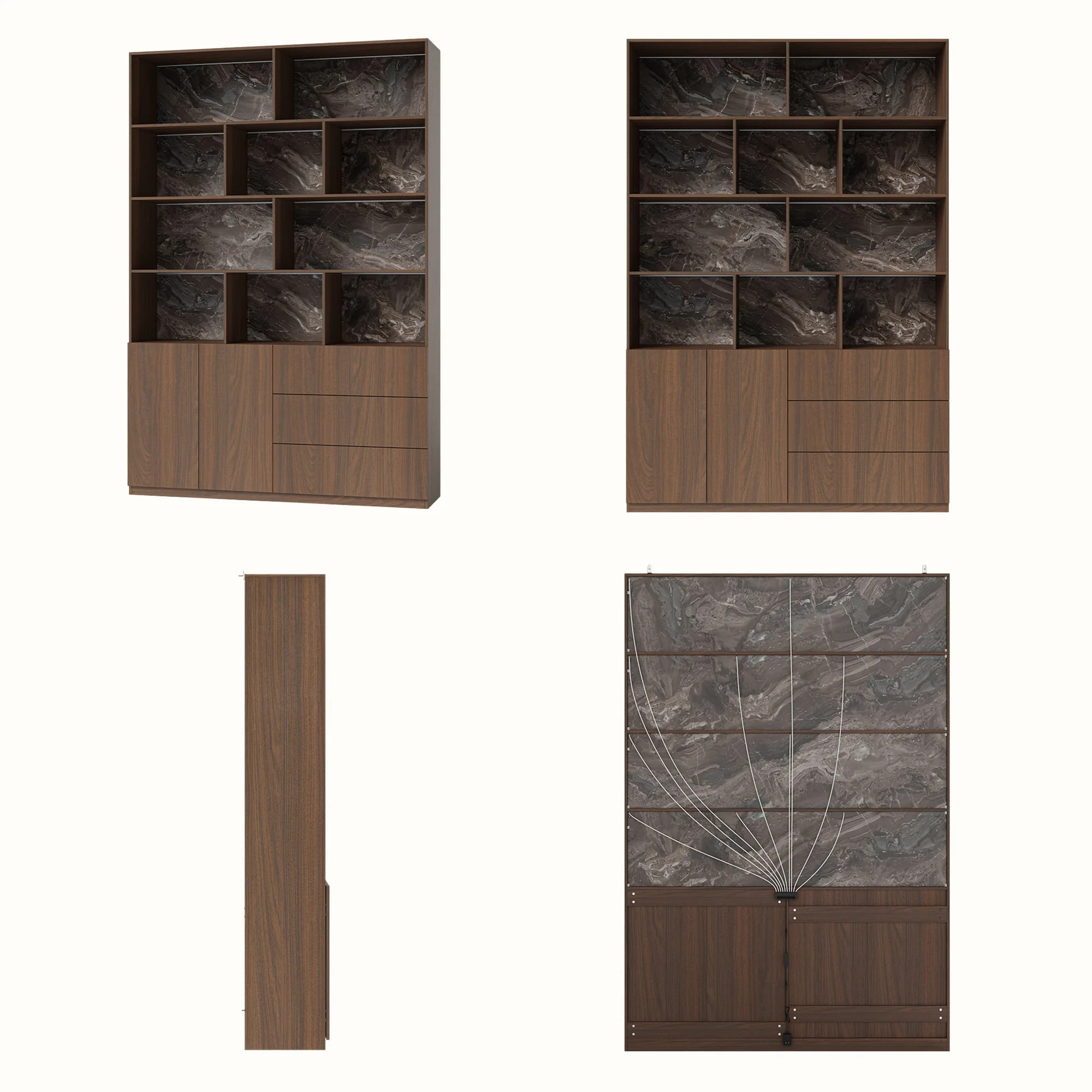 Storage Cabinet with Open Shelves and Drawers-Brown