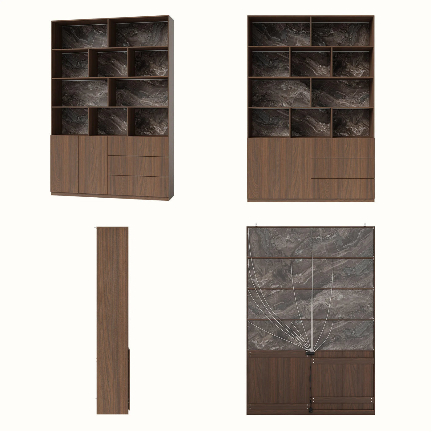 Storage Cabinet with Open Shelves and Drawers-Brown