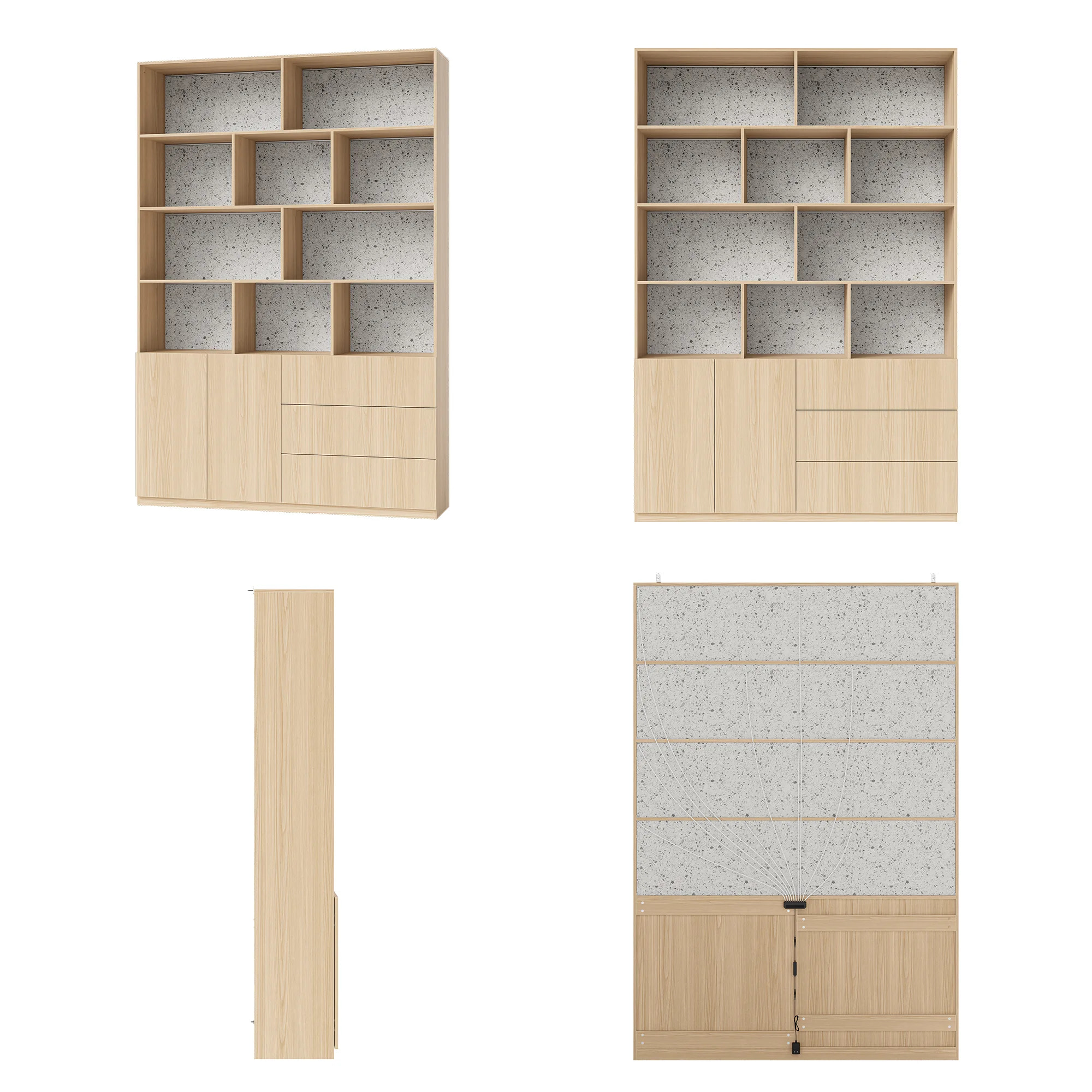 Storage Cabinet with Open Shelves and Drawers-Natural