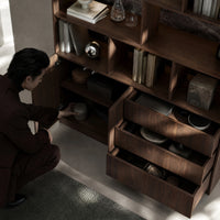 Storage Cabinet with Open Shelves and Drawers-Brown