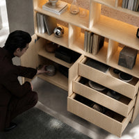 Storage Cabinet with Open Shelves and Drawers-Natural