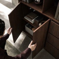 Storage Cabinet with Open Shelves and Drawers-Brown