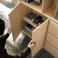 Storage Cabinet with Open Shelves and Drawers-Natural